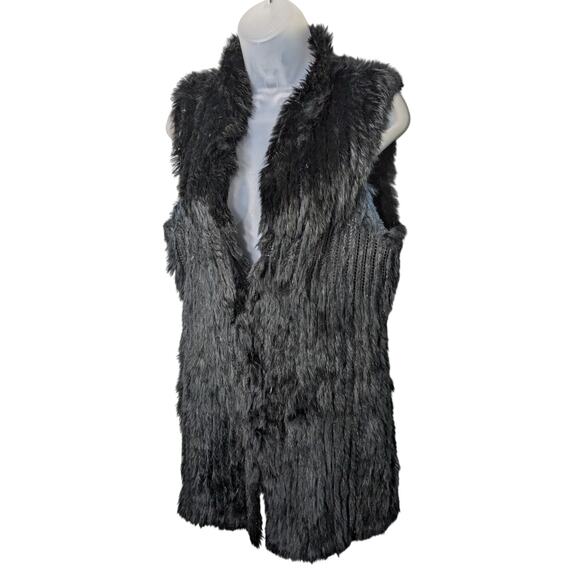 Love Token Rabbit Fur Sleeveless Cardigan Long Black Size Medium - Picture 1 of 7